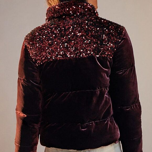 Anthropologie Vera Sequined Velvet Puffer Jacket - Picture 3 of 11